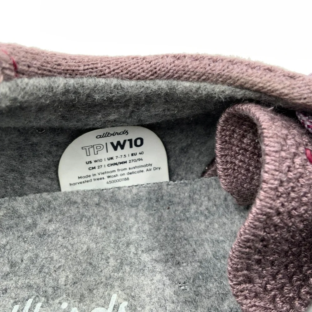 Allbirds Women's Wool Knit Sneakers Shoes Purple Size W10 - Picture 8 of 8